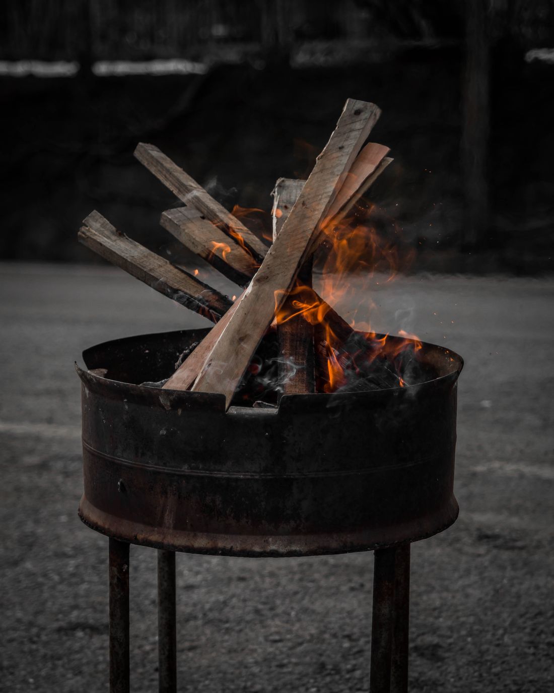 Outdoor fire in the evening